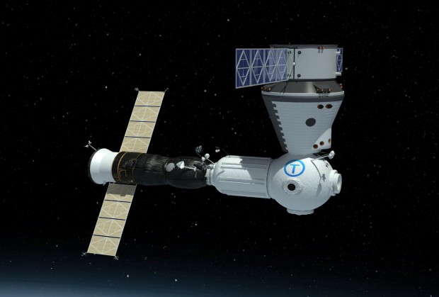 Die CSS mit angedockten Sojus- und ISS-Modulen (Bild: Orbital Technologies)
