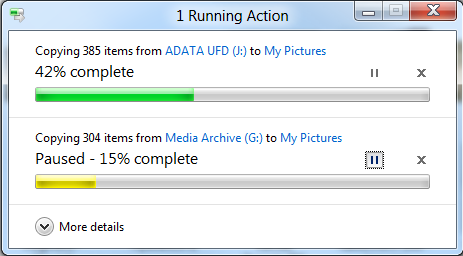 Einzelne Kopiervorgänge lassen sich unterbrechen und fortsetzen.