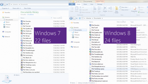 Vergleich: Explorer in Windows 7 (l.) und Windows 8 (r.)