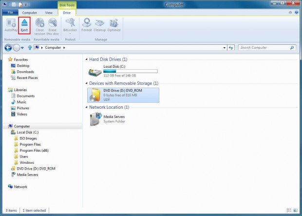 Windows 8: Auswerfen eines ISO-Images