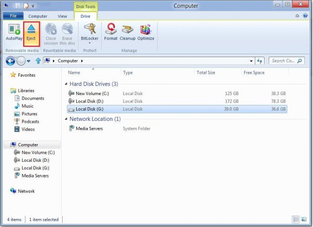 Windows 8: Auswerfen einer virtuellen Festplatte