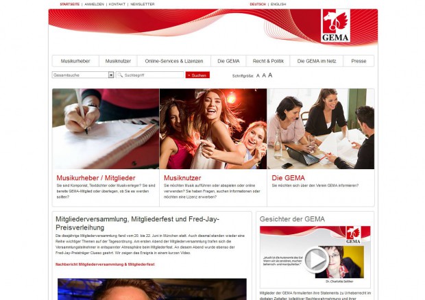 Die Gema-Website im Original... (Gema/Screenshot: Golem.de)