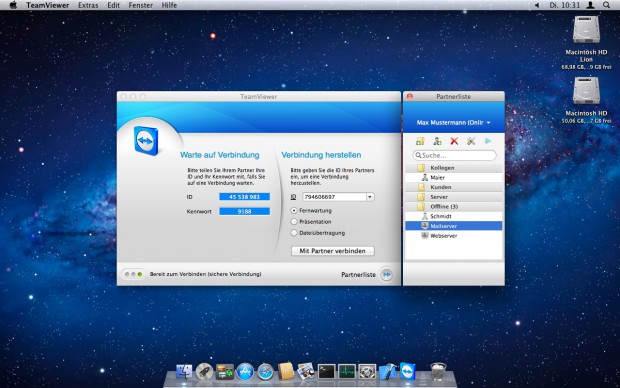 TeamViewer - Vollversion für Mac OS X Lion (Bild: Hersteller)