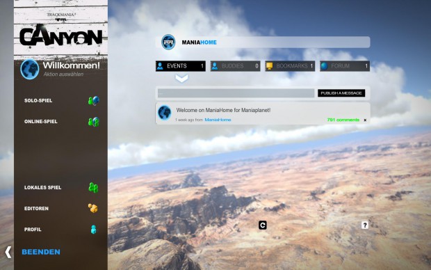 Hauptmenü von Trackmania 2