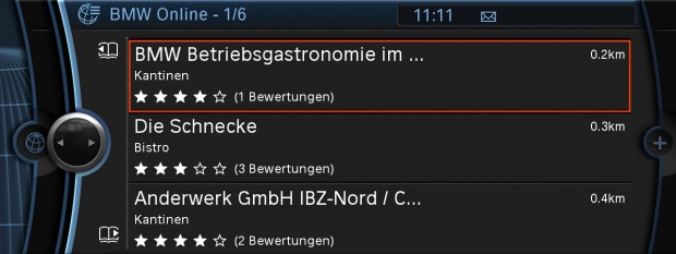 Qype im BMW-Bordcomputer (Bild: Qype)