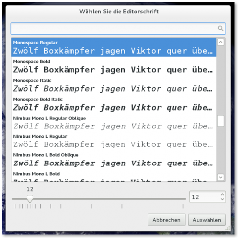 Die neue Schriftenauswahl im Gnome-Editor