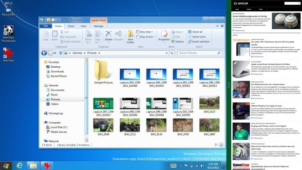Klassischer Windows-Desktop und Metro-UI-Anwendung an der Seite