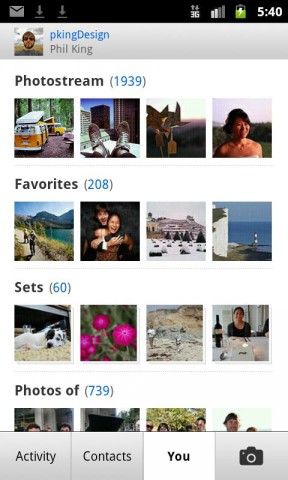 Fotostream, Alben und Favoriten in Flickrs Android-App (Bild: Yahoo)