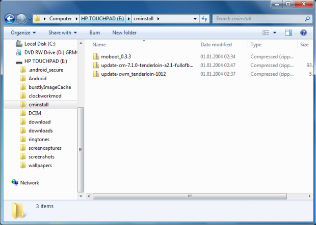 Diese Daten werden für die Installation von Cyanogenmod 7 benötigt.