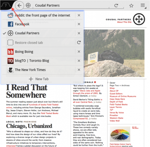 Tabs als Liste auf dem Tablet