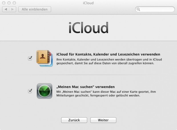 iCloud in Mac OS X 10.7.2 (Bild: Apple)
