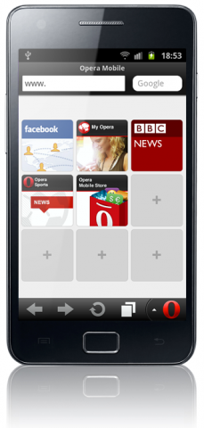 Opera Mobile 11.5 mit Schnellwahl auf einem Android-Smartphone