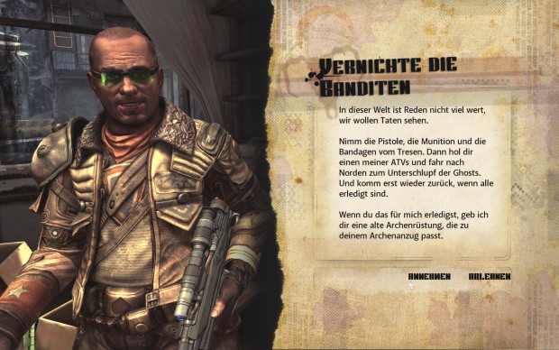 Ein NPC erteilt einen Auftrag - der aber nicht abgelehnt werden darf.