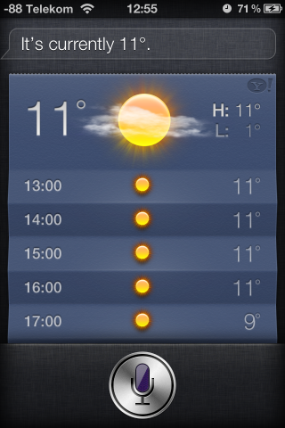 Anfrage nach der Temperatur lokal: Siri benötigt dafür Ortungsinformationen.