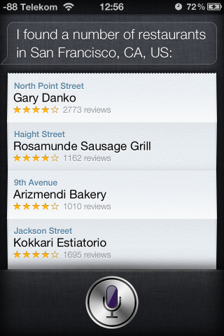 Siri erlaubt eine Restaurantsuche in den USA. Allerdings nur mit englischen Einstellungen