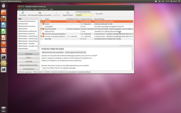 Die Paketverwaltung Synaptic muss nachinstalliert werden.