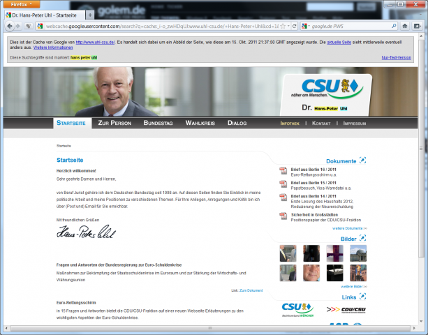 ... und so sah die Seite vor dem Hack aus.