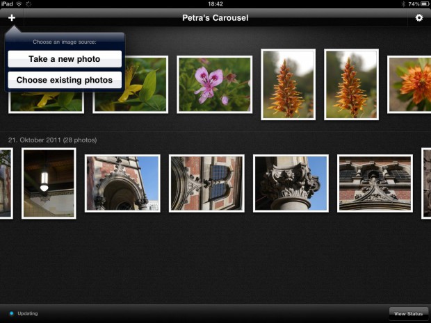 In Carousel können Bilder aus dem Fotoalbum oder von der Kamera des mobilen Gerätes importiert werden. (Adobe/Screenshot: Golem.de)