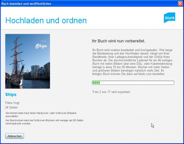 Ist das Werk fertig, muss es bei Blurb hochgeladen werden. Im Rahmen dessen wird ein kostenloser Nutzeraccount beim Anbieter angelegt, wenn dieser noch nicht vorhanden ist.