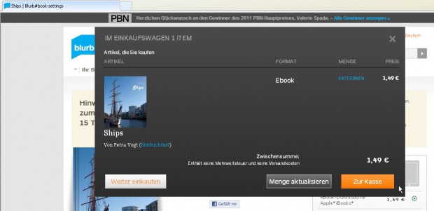 Das E-Book wird in einem fürs Onlineshopping typischen Kaufprozess auf der Blurb-Website und nicht im App Store erworben.