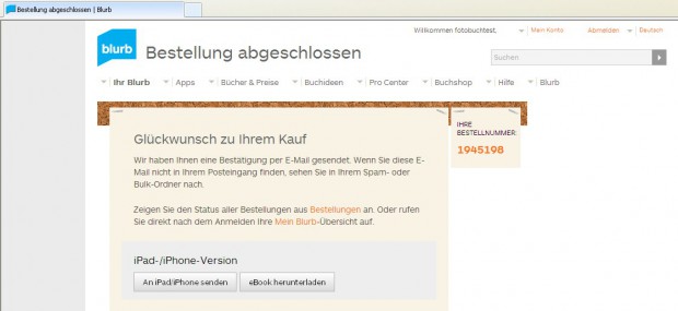 Nach erfolgreichem Kauf kann das Buch direkt heruntergeladen werden. Einfacher ist aber, die Bestätigungsmail direkt auf dem iPad oder iPhone zu öffnen und dann auf den Downloadlink zu klicken.