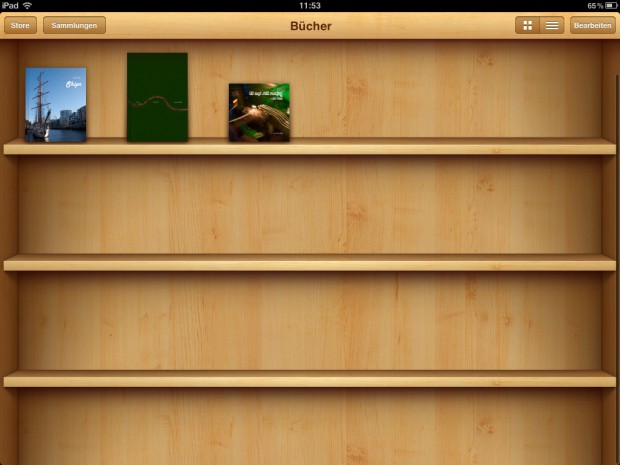 Das eigene Fotobuch ist im iBooks-Bücherregal neben bisher erworbenen Werken zu finden.
