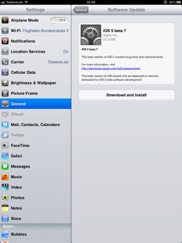 Das Systemupdate von iOS während der Betaphase