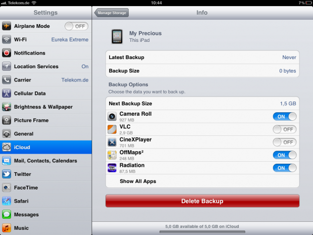 Backup in die iCloud