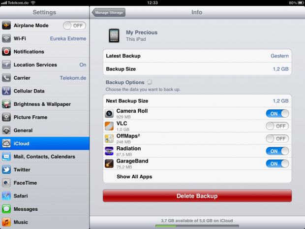 VLC und Offmaps speichern zu viele Daten. Sie sind für ein Backup aber auch nicht relevant.