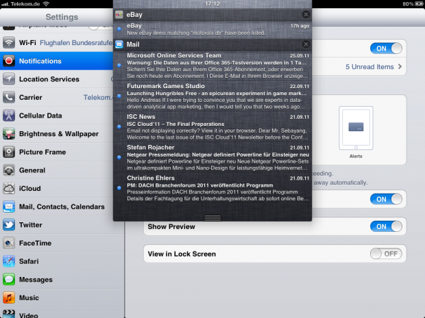 Übersicht über die Benachrichtigungen