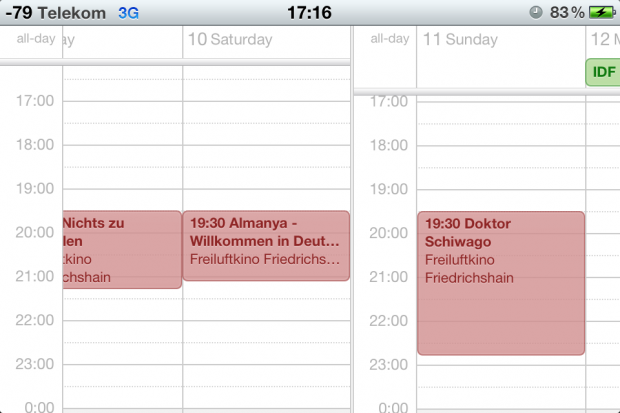 Queransicht des Kalenders