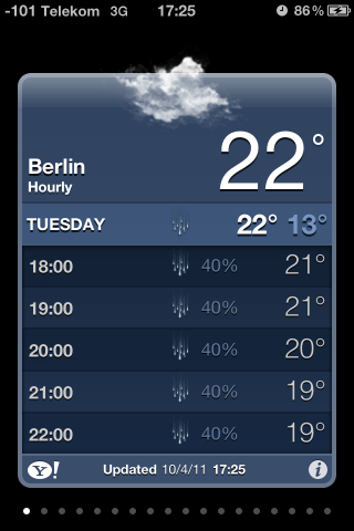 Die Wetter-App zeigt nun die Vorhersage inklusive Regenwahrscheinlichkeit.
