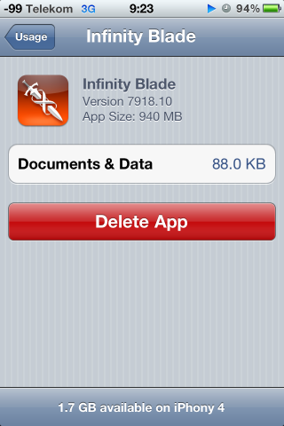Infinity Blade: Für die Anwendung wird viel Platz gebraucht, für dazugehörige Speicherdaten hingegen fast keiner.