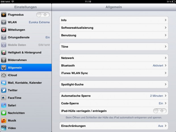 iPad-Hülle verriegeln/entriegeln sollte bis zur Beseitigung der Sicherheitslücke deaktiviert werden. (Screenshot von Golem.de)