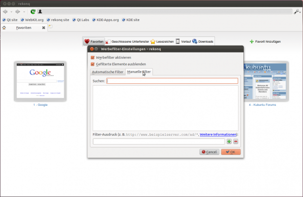 Der Werbeblocker kann mit Regeln von Drittanbietern erweitert werden.