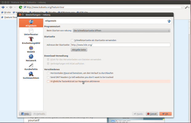 VI-Fans können in Rekonq die Tastenkombinationen des Editors nutzen.
