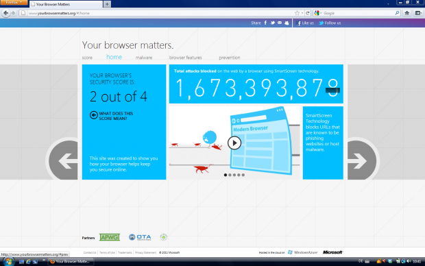 YourBrowserMatters.org: Firefox 7 bekommt nur 2 Punkte.