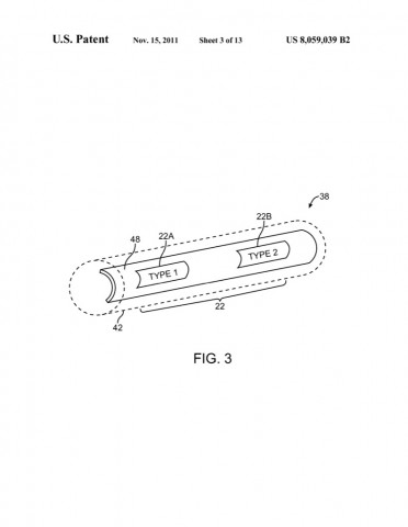 Notebook mit Mobilfunktechnik im Scharnier aus dem US-Patent 8,059,039. (Bild: US-Patent- und Markenamt)