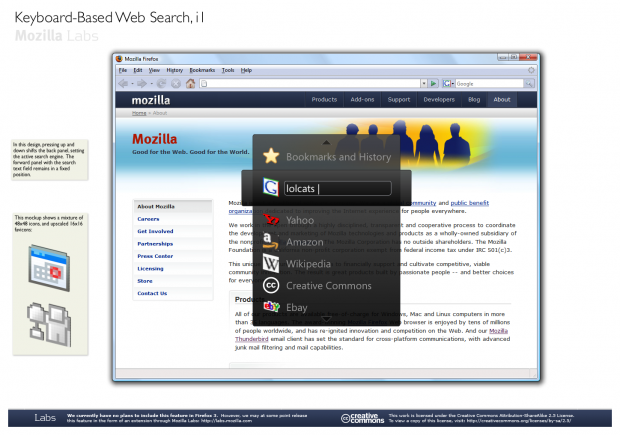 Nicht realisierte Entw&uuml;rfe von Alex Faaborg f&uuml;r Firefox: Tastatursteuerung f&uuml;r Firefox