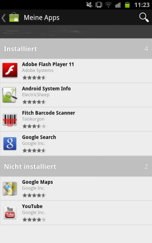 Googles Android Market 3.3.11 - Update-Bereich
