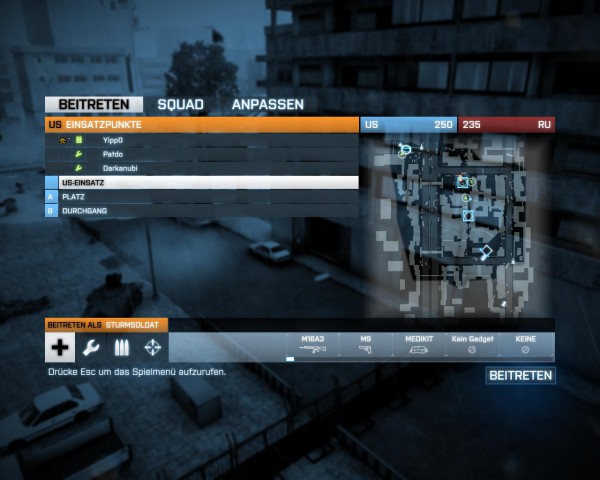 Vor dem Start und nach Absch&uuml;ssen gibt es eine &Uuml;bersichtskarte und weitere Infos.