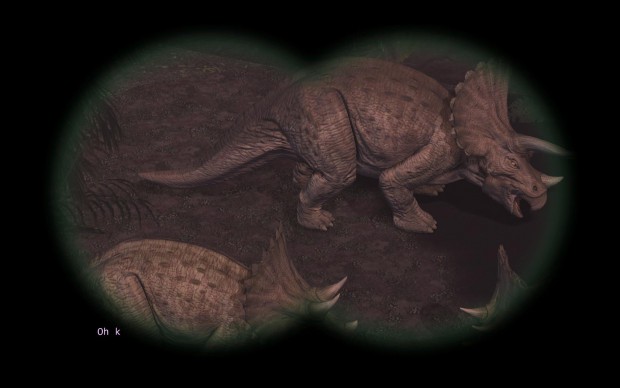 Zu Spielbeginn befinden sich die Dinos noch in sicherer Entfernung...