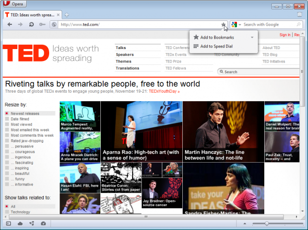 Opera 11.60 - Sternsymbol in der Adressleiste