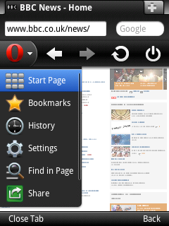 Men&uuml; in Java-Version von Opera Mini 6.5