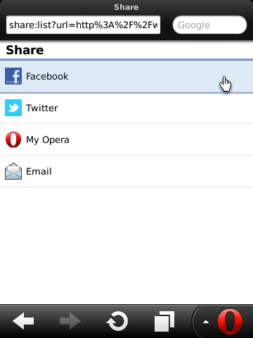 Opera Mini 6.5 auf dem Blackberry mit Sharing-Option