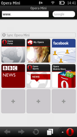 Startseite von Opera Mini 6.5 f&uuml;r Symbian S60