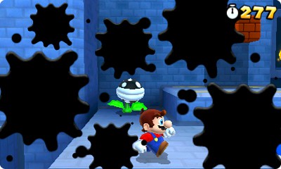 Tinten-Piranha-Pflanzen schie&szlig;en von innen an den 3DS-Bildschirm.