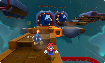 Mario fl&uuml;chtet vor einem Bob-Omb.