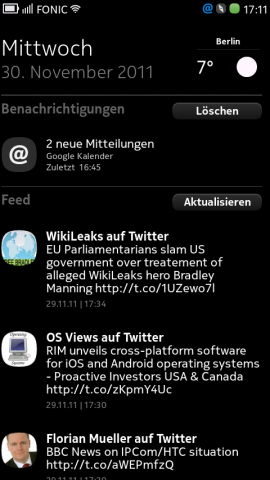 Die Mitteilungen auf dem dritten Startbildschirm