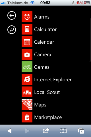 UI von Windows Phone 7 auf einem iPhone 4S